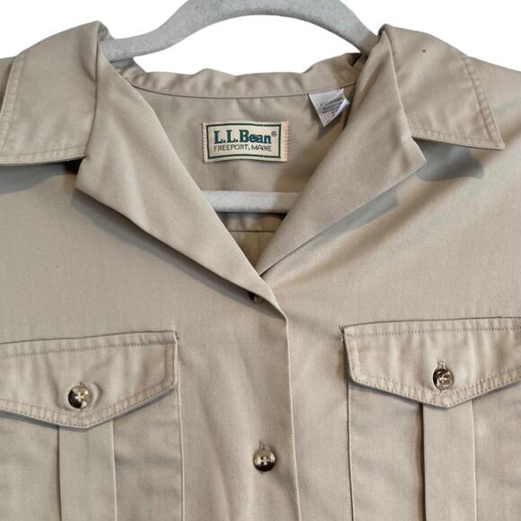 Vintage 90s LL Bean Safari Shirt Dress Large โ Khaki Button Up Utility Style - Picture 5 of 16